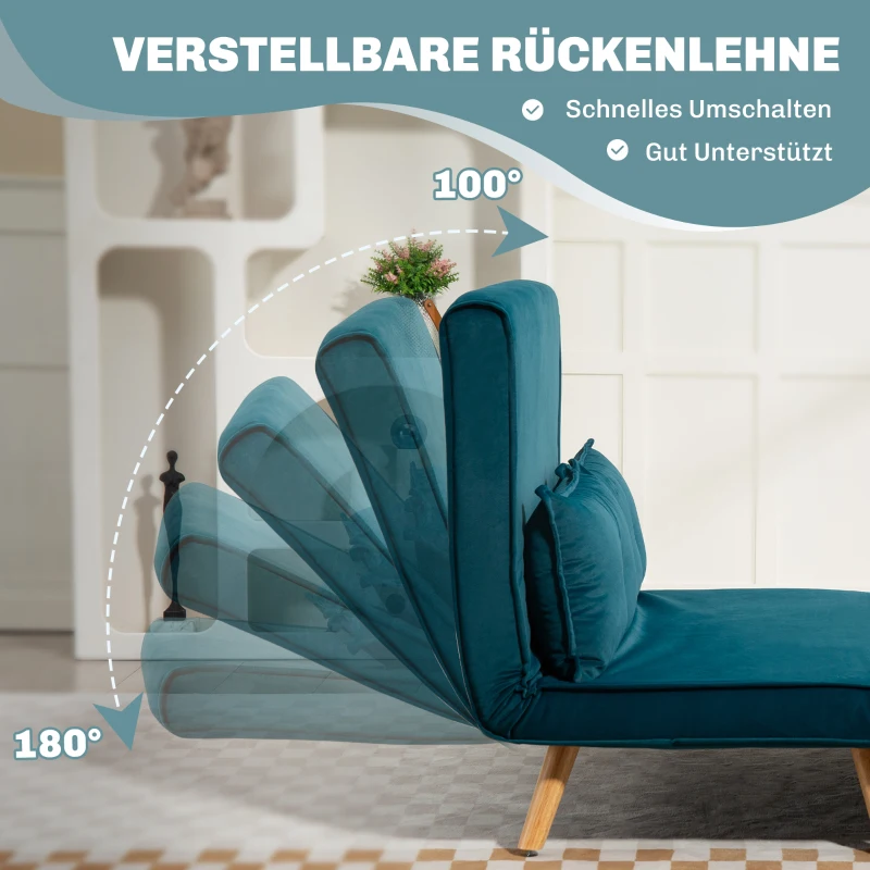 HOMCOM 2-Sitzer-Schlafsofa, Bettsofa, in Bett umwandelbare Couch, verstellbare Rückenlehne, Stoffbezug, Metallrahmen, Grün(m-5)