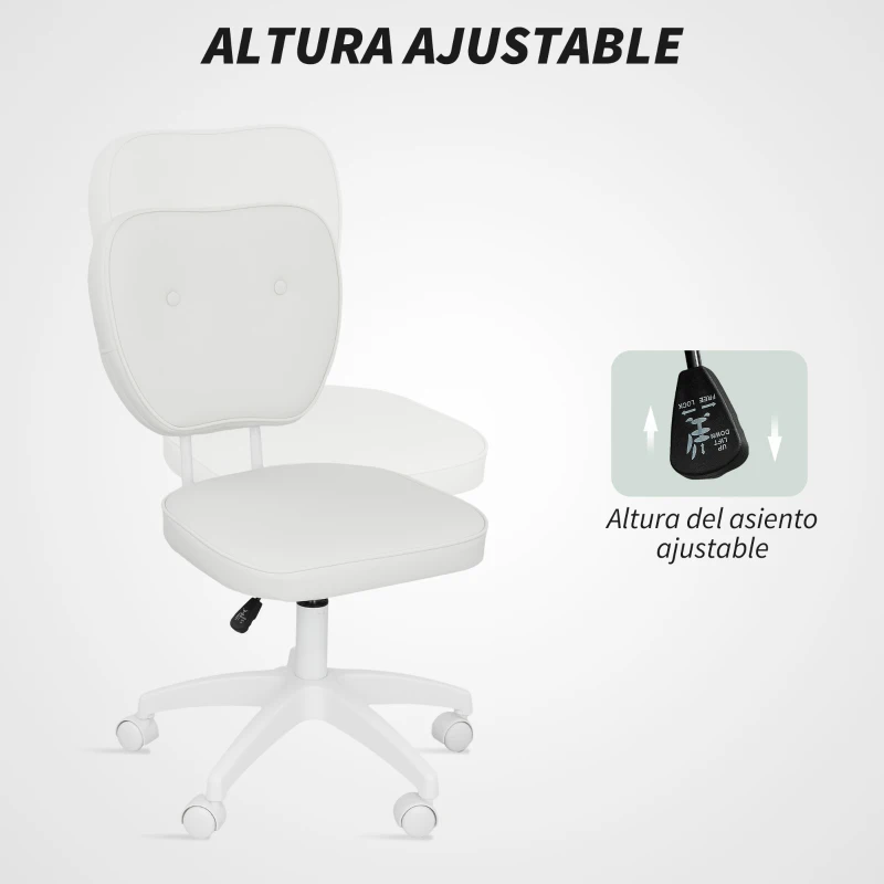 Vinsetto Silla de Oficina Giratoria Tapizada en PU con Altura Ajustable Sin Brazos Carga 120 kg 46x59x82-92 cm Blanco