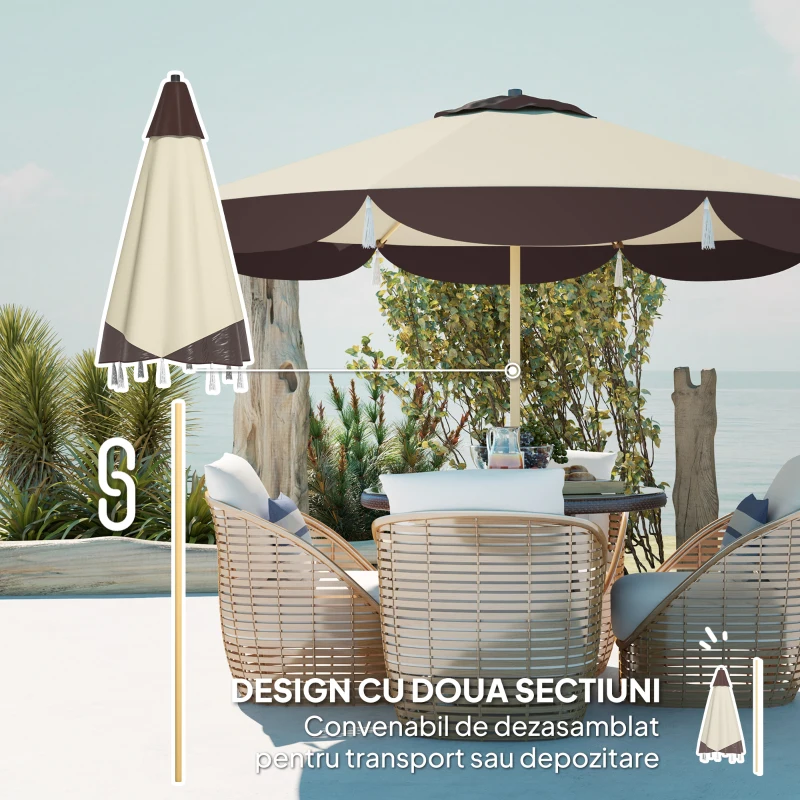 Outsunny Umbrela de Soare cu Protectie UPF 50+ si 8 Spite, Ø266x234 cm, Bej