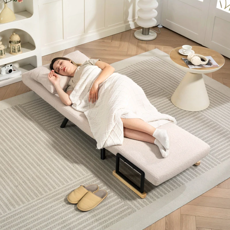 HOMCOM Canapé-lit Individuel Pliant Canapé-lit Convertible 4 en 1 Dossier Réglable sur 5 Niveaux et Coussin 63x73x81 cm Beige