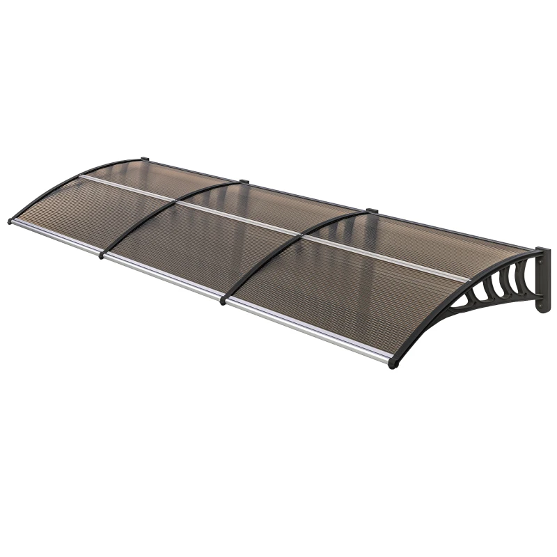 Outsunny Marquise de Proteção 300x96 cm Marquise Exterior para Portas e Janelas contra o Sol e Chuva com Suporte de PP Policarbonato Marrom