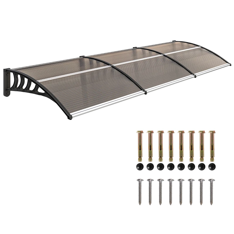 Outsunny Marquise de Proteção 300x96 cm Marquise Exterior para Portas e Janelas contra o Sol e Chuva com Suporte de PP Policarbonato Marrom