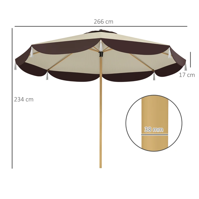 Outsunny Umbrela de Soare cu Protectie UPF 50+ si 8 Spite, Ø266x234 cm, Bej