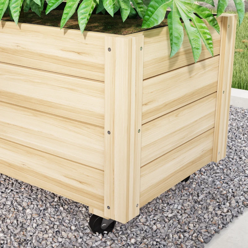 Outsunny Jardinera de Madera de Exterior con Orificios de Drenaje y Malla Geotextil para Flores Plantas 89x48x47 cm Natural
