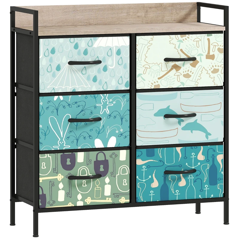 HOMCOM 6-Drawer Chest of Drawers - Blue