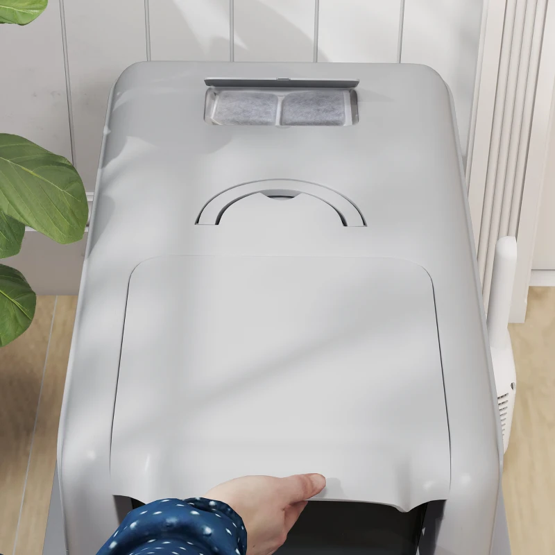 PawHut Litière pour chat, Bac en acier inoxydable, Filtre, Pelle, pour chats jusqu'à 6 kg, 40,5 x 60,5 x 41,5 cm, Gris/Argent