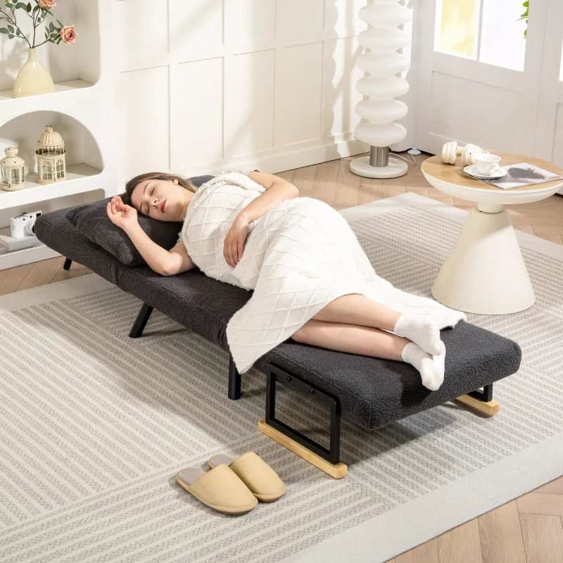 HOMCOM Sofá Cama Individual Plegable Silla Cama Convertible 4 en 1 Respaldo Ajustable de 5 Niveles y Almohada 63x73x81 cm Gris