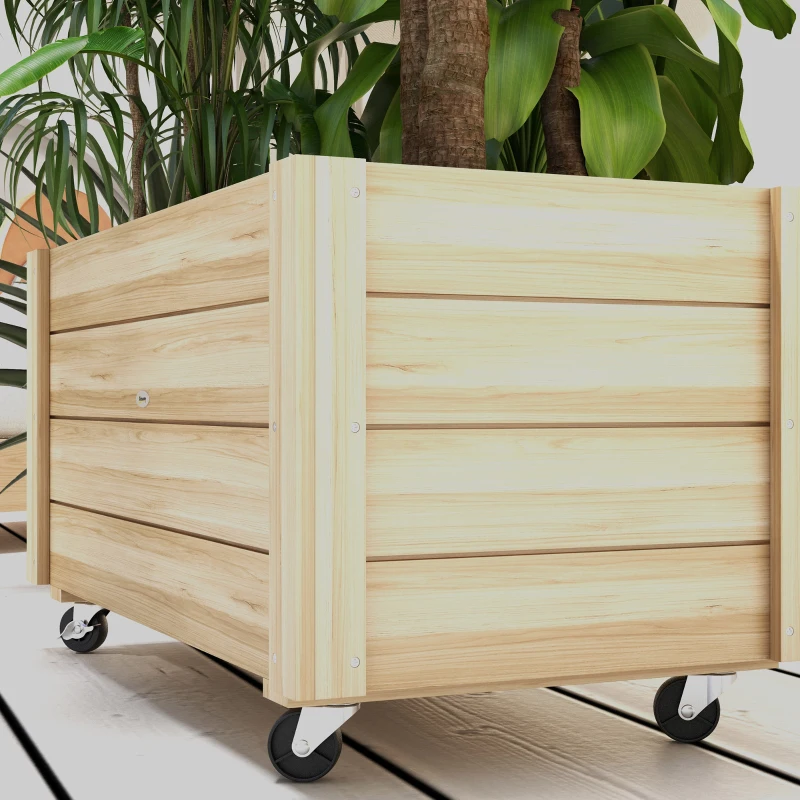 Outsunny Jardinera de Madera de Exterior con Orificios de Drenaje y Malla Geotextil para Flores Plantas 89x48x47 cm Natural