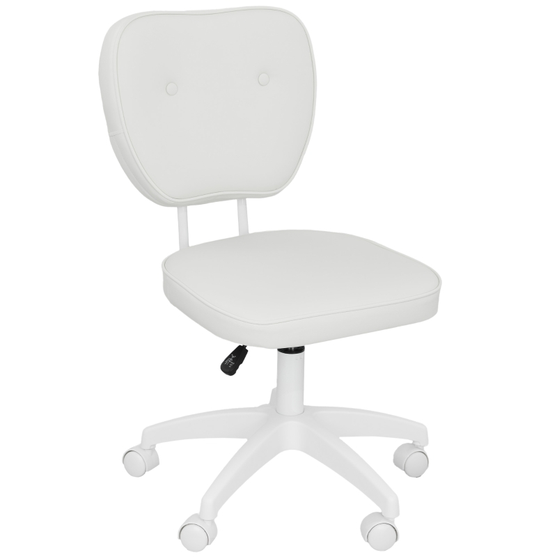 Vinsetto Silla de Oficina Giratoria Tapizada en PU con Altura Ajustable Sin Brazos Carga 120 kg 46x59x82-92 cm Blanco
