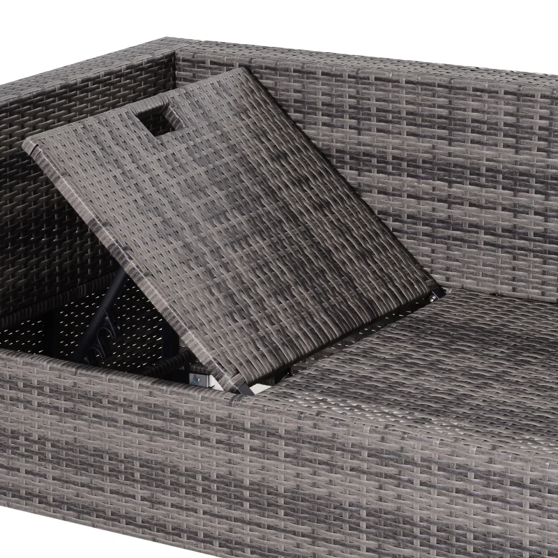 Outsunny 3 Pieces Rattan Garden Furniture Sofa Set, 4 Seater Garden Corner Sofa with 5-Level Reclining Sun Lounger and Storage Coffee Table, Outdoor Furniture Conservatory Set with Cushions, Grey