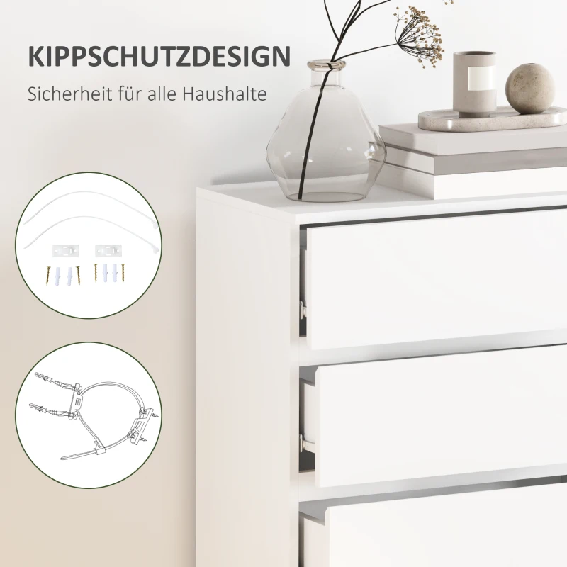 HOMCOM Kommode Sideboard Schubladenkommode, 5 Schubladen, 55 cm x 34 cm x 100 cm, Weiß(m-5)
