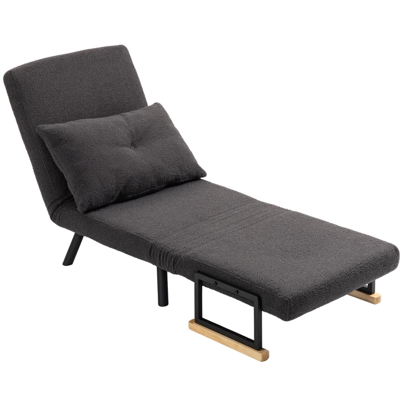 HOMCOM Divano Letto Singolo Pieghevole Poltrona Letto Convertibile 4 in 1 Schienale Regolabile a 5 Livelli e Cuscino 63x73x81 cm Grigio