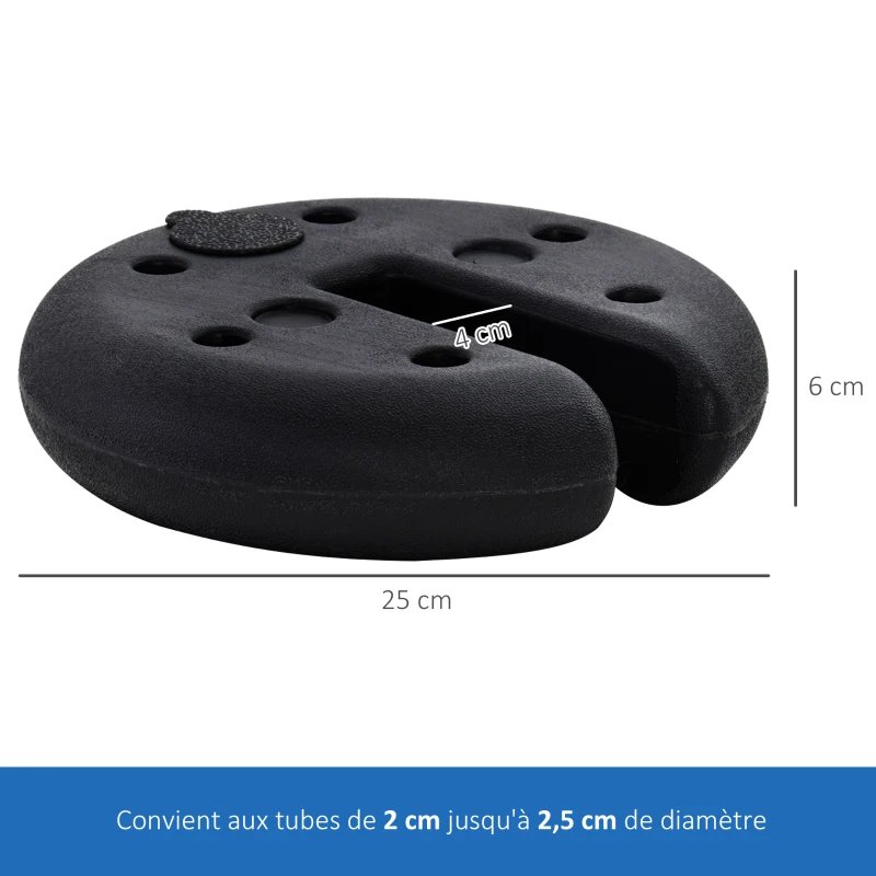 Outsunny Lot de 4 lestages pour parasols dalles de parasol rond pour tonnelle barnum tente à remplir avec 20 kg d'eau / 16 kg de sable dim. Ø 25 x 6H cm HDPE noir