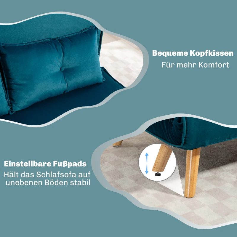 HOMCOM 2-Sitzer-Schlafsofa, Bettsofa, in Bett umwandelbare Couch, verstellbare Rückenlehne, Stoffbezug, Metallrahmen, Grün(m-7)