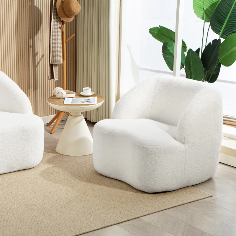 HOMCOM Moderner Sessel mit Fleece-Polsterung, kuscheliger Polstersessel für Wohnzimmer, Schlafzimmer, Homeoffice, Cremeweiß(m-8)