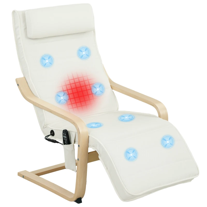 HOMCOM Relaxsessel mit Lendenheizung und Massage, verstellbarem Fußhocker und Fernbedienung, 67x95x101 cm, Cremeweiß
