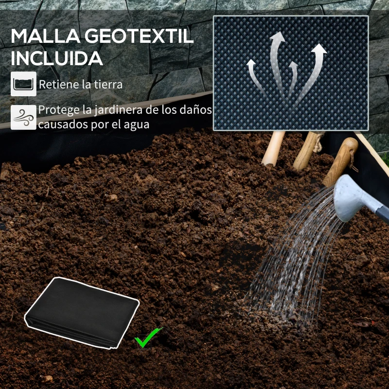 Outsunny Jardinera de Madera de Exterior con Orificios de Drenaje y Malla Geotextil para Flores Plantas 89x48x47 cm Natural