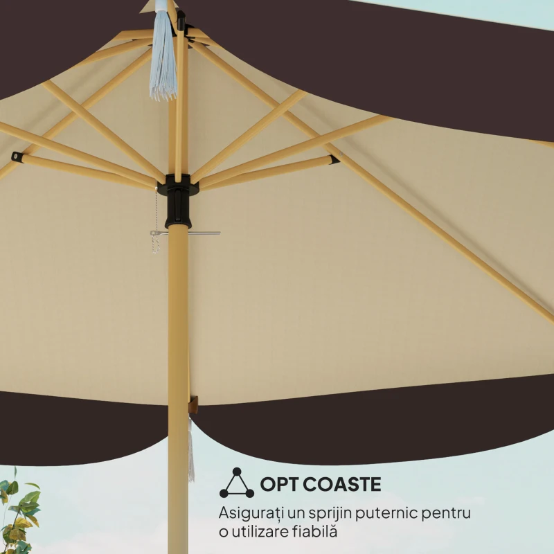 Outsunny Umbrela de Soare cu Protectie UPF 50+ si 8 Spite, Ø266x234 cm, Bej
