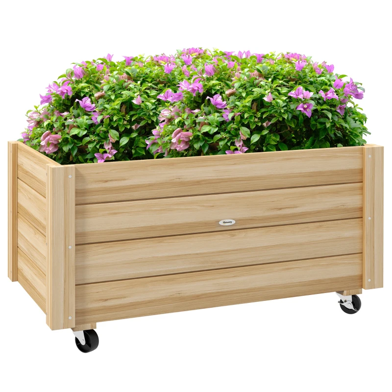 Outsunny Jardinera de Madera de Exterior con Orificios de Drenaje y Malla Geotextil para Flores Plantas 89x48x47 cm Natural