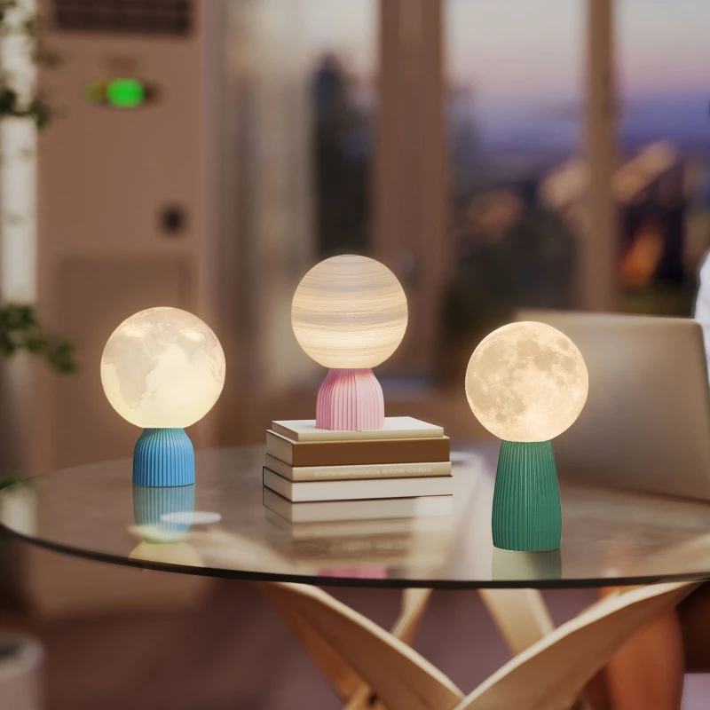 HOMCOM Juego de 3 Lámparas de Mesita de Noche 3D con 3 Colores Brillo Ajustable en 10 Niveles Conexión USB Blanco