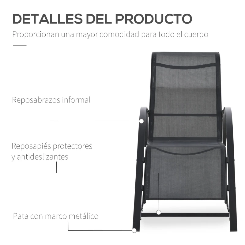 Outsunny Set de 2 Tumbonas Jardín Exterior con Mesa Auxiliar de Vidrio Templado Tumbonas con Respaldo Reposabrazos para Patio Piscina Terraza Exterior Negro
