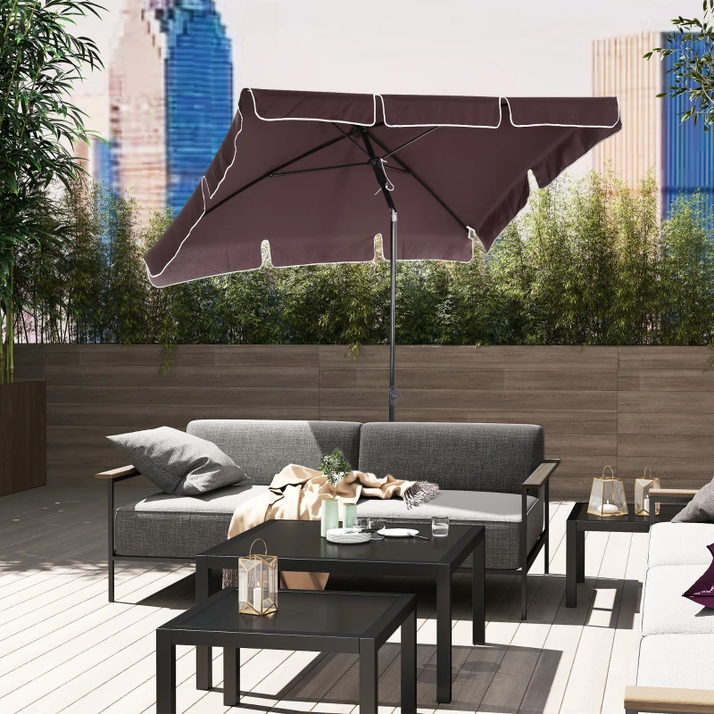 Outsunny Sombrilla de Terraza de Aluminio 198x130x245 cm Parasol de Jardín Rectangular con Función de Inclinación Café
