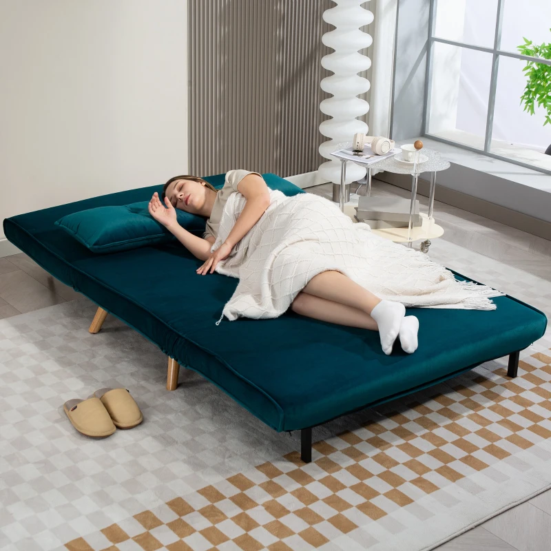 HOMCOM 2-Sitzer-Schlafsofa, Bettsofa, in Bett umwandelbare Couch, verstellbare Rückenlehne, Stoffbezug, Metallrahmen, Grün(m-9)