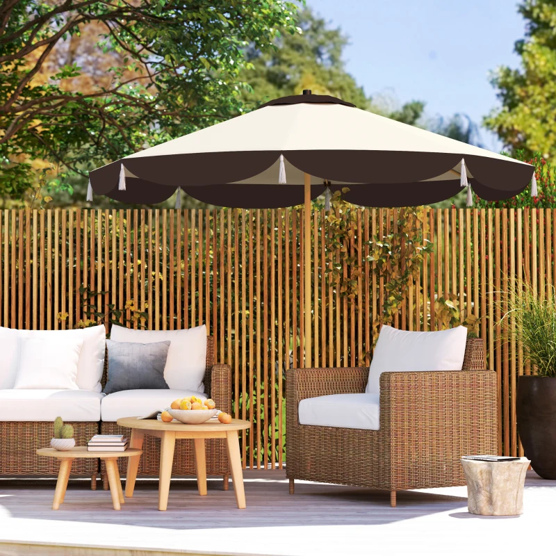Outsunny Ombrellone da Giardino Ø2.6 m con Copertura UV50+, Presa d'Aria e 8 Stecche, Beige