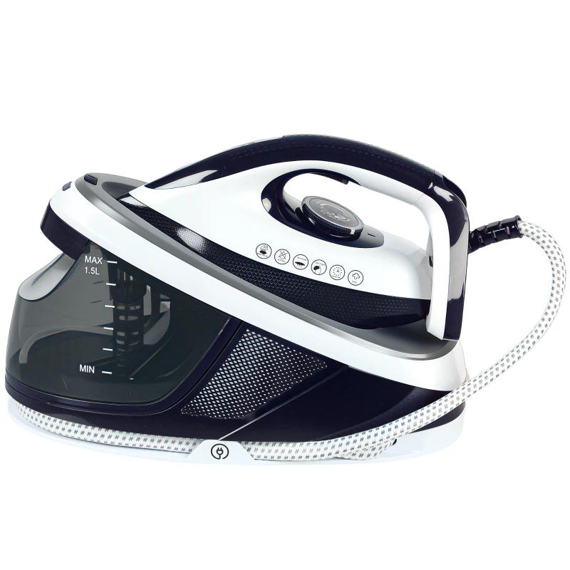 HOMCOM Centro de Planchado 2600W 100 g/min 8 Bares Función ECO Suela de Cerámica Sistema Antical Depósito Extraíble 1,5 L Azul