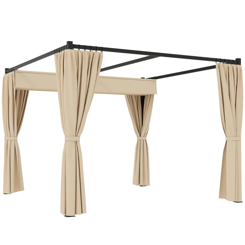Outsunny Pergola cu copertina retractabila si perdele, Bej(m-11)