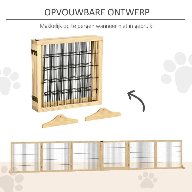 PawHut Hondenhekje, gemaakt van opvouwbaar grenenhout, 432 x 36 x 70 cm, natuurlijke uitstraling(m-7)