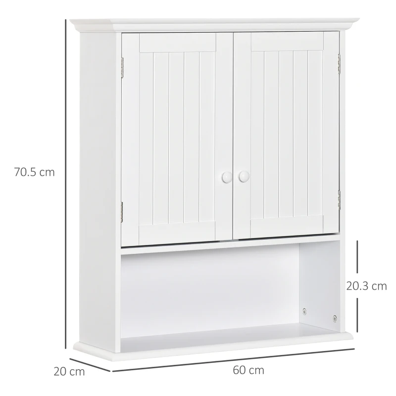 kleankin Mobile Bagno Sospeso con Armadietto a 2 Ante e Ripiano Aperto, Mensola Interna Regolabile, Bianco