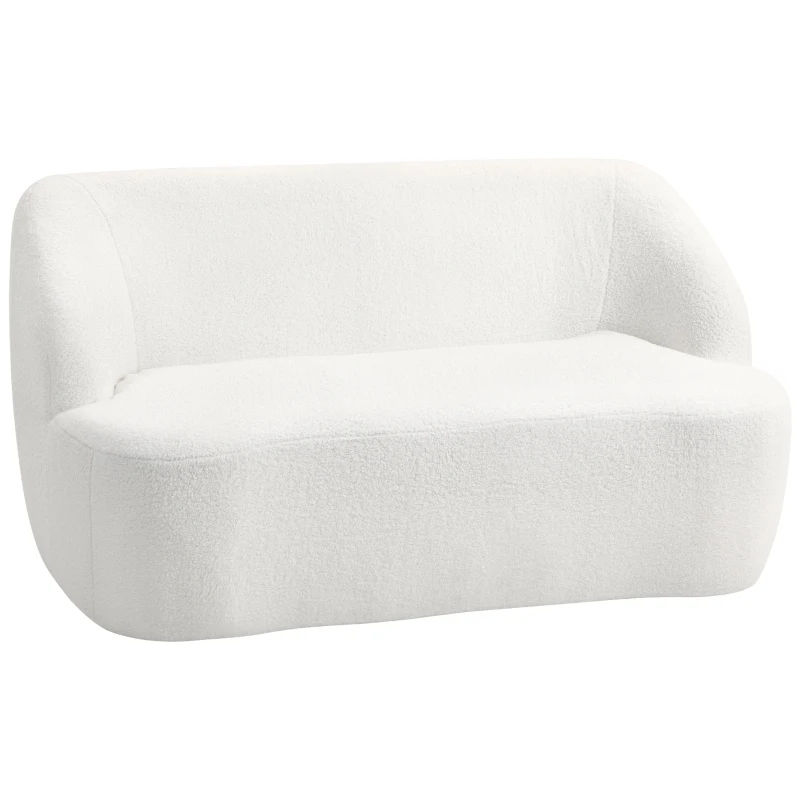 HOMCOM Sofá de 2 Plazas Tapizado en Borreguito de 142 cm con Diseño Curvo Acolchado Grueso No Requiere Montaje Crema
