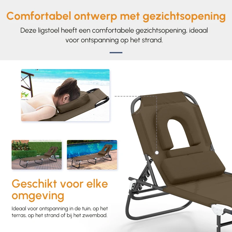 Outsunny ligbed met leesgat 190 cm x 56 cm x 28 cm, bruin