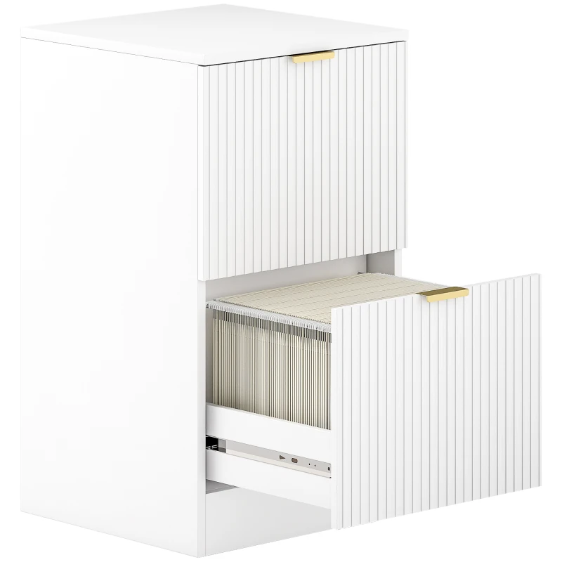 HOMCOM Caisson de Bureau avec 2 Tiroirs Façades Cannelées Meuble Classeur pour Format A4 ou Lettre 40x40x71 cm Blanc