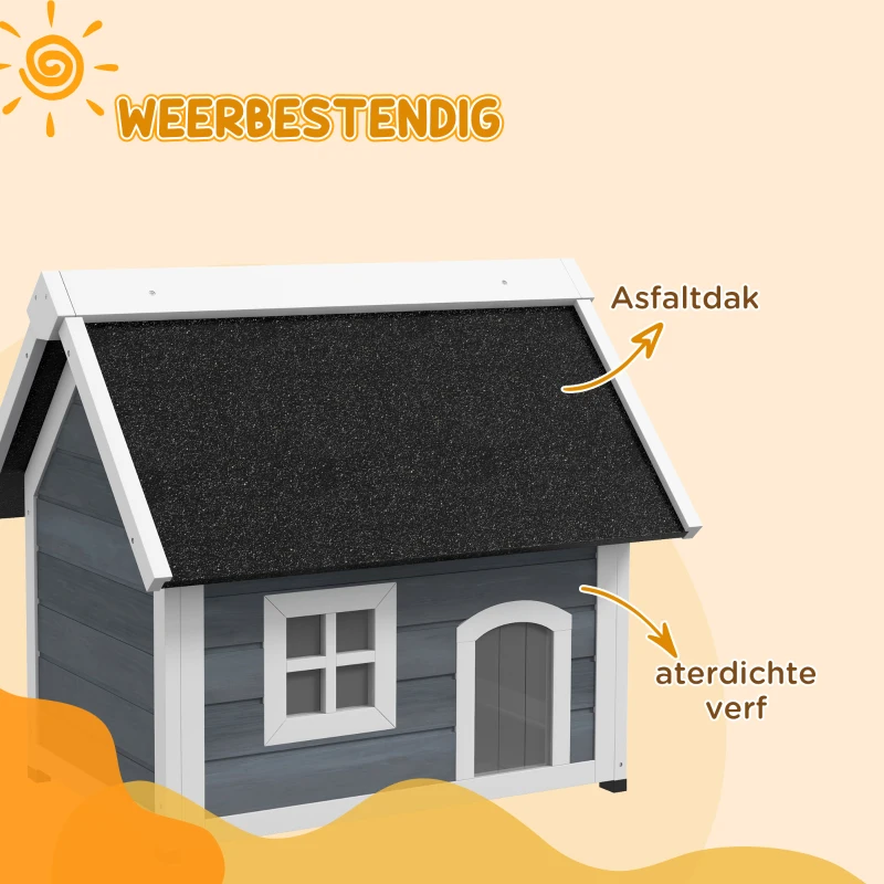 PawHut Weerbestendig kattenhuis, met venster, 77x57,5x68cm, Grijs/Zwart