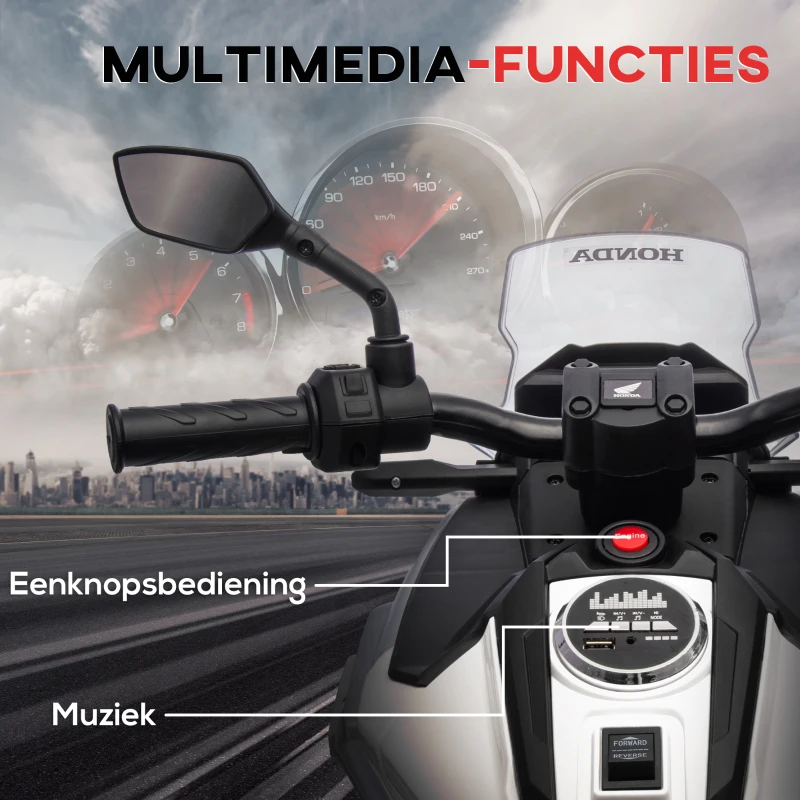 AIYAPLAY Elektrische Kinder Motor Honda, 3 km/u, Muziek & Licht, 3-6 Jaar, tot 30 kg, Wit