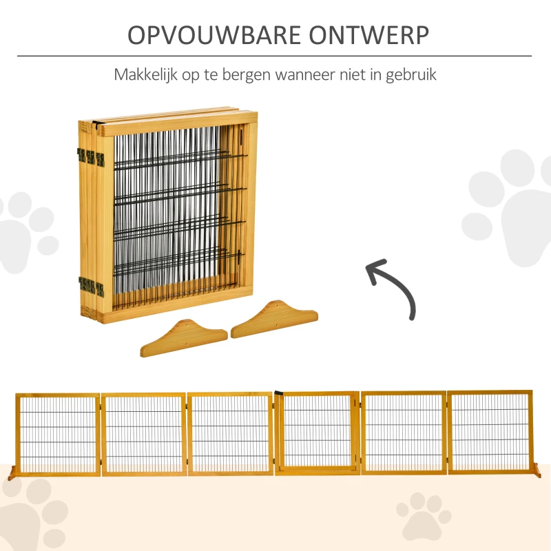 PawHut Hondenhek, Opvouwbaar, 432 x 36 x 70 cm, Dennenhout, Geel(m-6)
