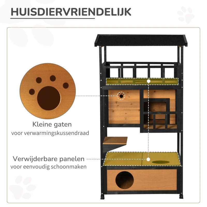 PawHut Outdoor Kattenhuis Kattenhut, weerbestendig, 75,5 cm x 75 cm x 137 cm, Geel(m-6)