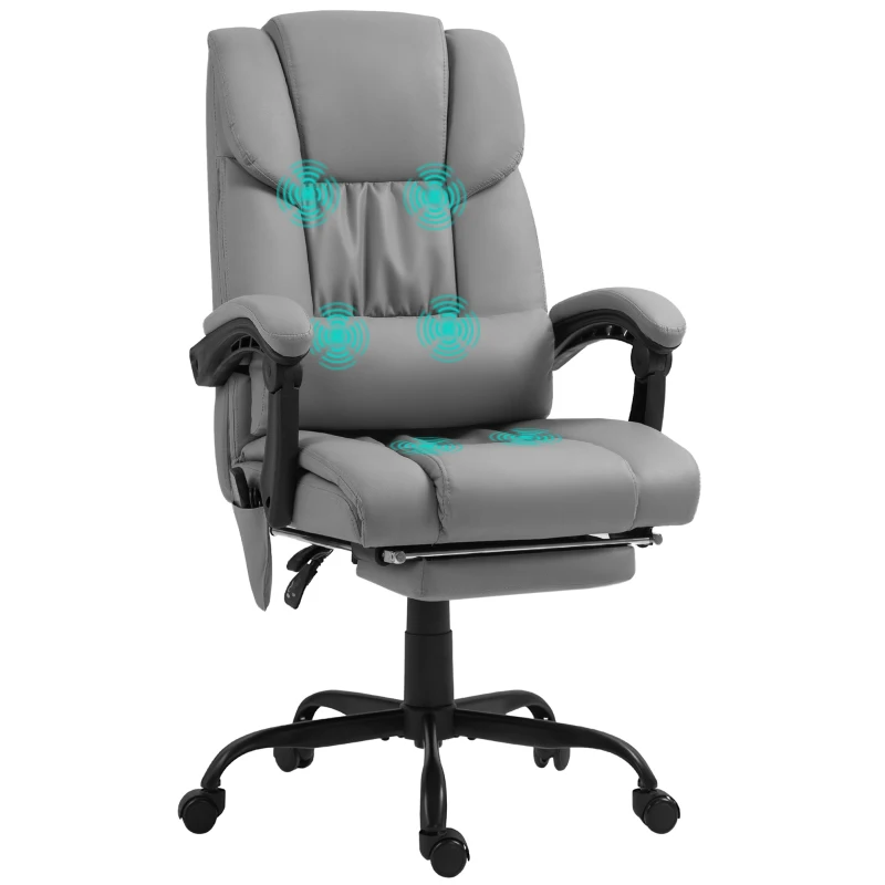 Vinsetto Silla de Oficina con Masaje de 6 Puntos Respaldo Alto Reclinable Altura Ajustable Reposapiés y Mando a Distancia Gris