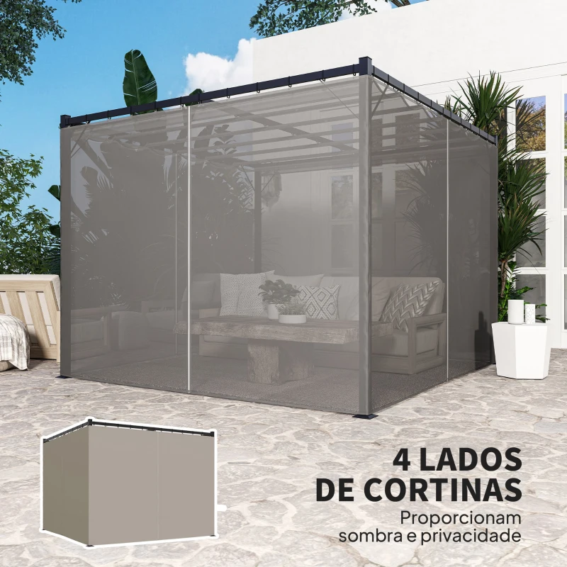 Outsunny Pérgola de Jardim 3x3 m Pérgola para Exterior com Teto e Paredes Laterais Retráteis Impermeável para Terraço Pátio Cinza