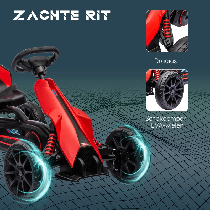 HOMCOM Go-Kart Pedal Go-Kart met Achteruit- en Vooruitversnelling, voor Kinderen van 3 tot 8 Jaar, Rood+Zwart(m-7)