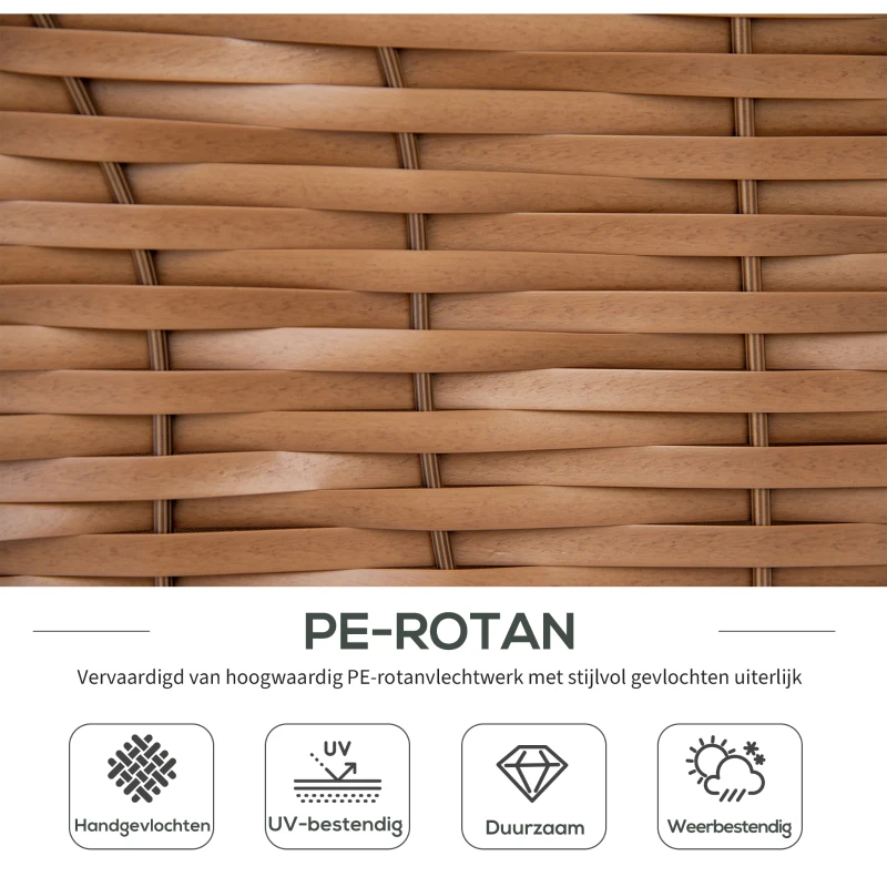 Outsunny strandstoel 3-zits ligbed met dak 2 klaptafels voetenbank chaise longue 5-traps rugleuning XXL polyrotan naturel 150 x 79 x 160 cm