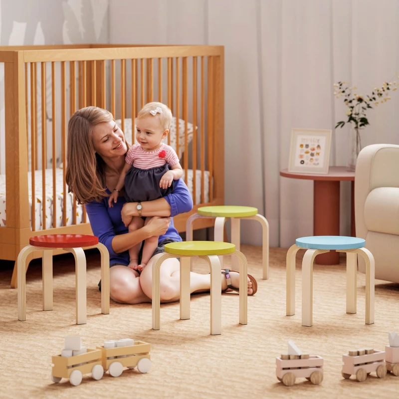 HOMCOM 4 Sgabelli Impilabili con Pad in Feltro, Compensato di Betulla, laccato, Colorato