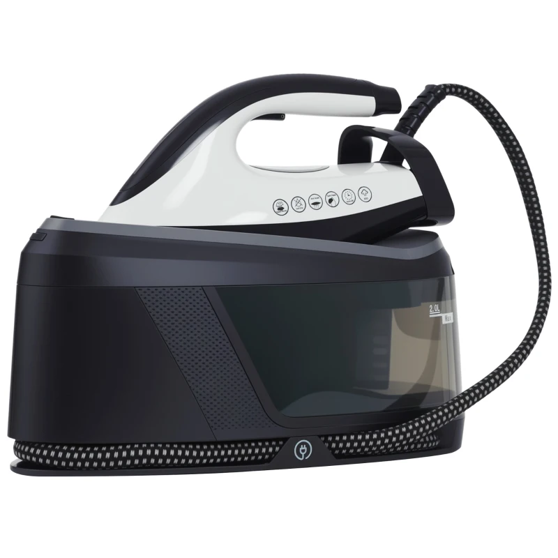 HOMCOM Centro de Planchado 2800W 100 g/min Función ECO Suela de Cerámica Doble Capa Antical Depósito Extraíble 2 L Azul