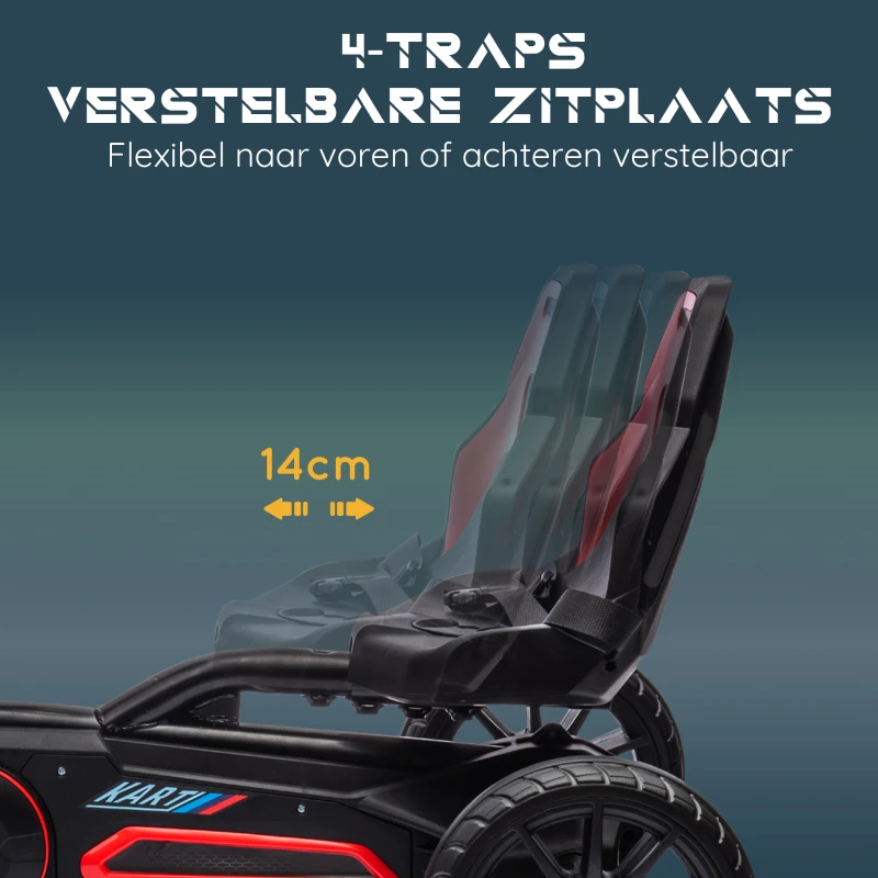 HOMCOM Go-Kart Pedal Go-Kart met Achteruit- en Vooruitversnelling, voor Kinderen van 3 tot 8 Jaar, Rood+Zwart(m-6)