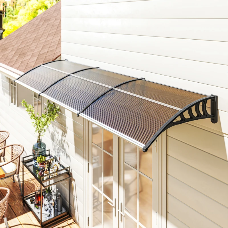 Outsunny Pensilina da Esterno per Finestre e Porte, in Policarbonato e Alluminio, 303x100x26cm - Marrone
