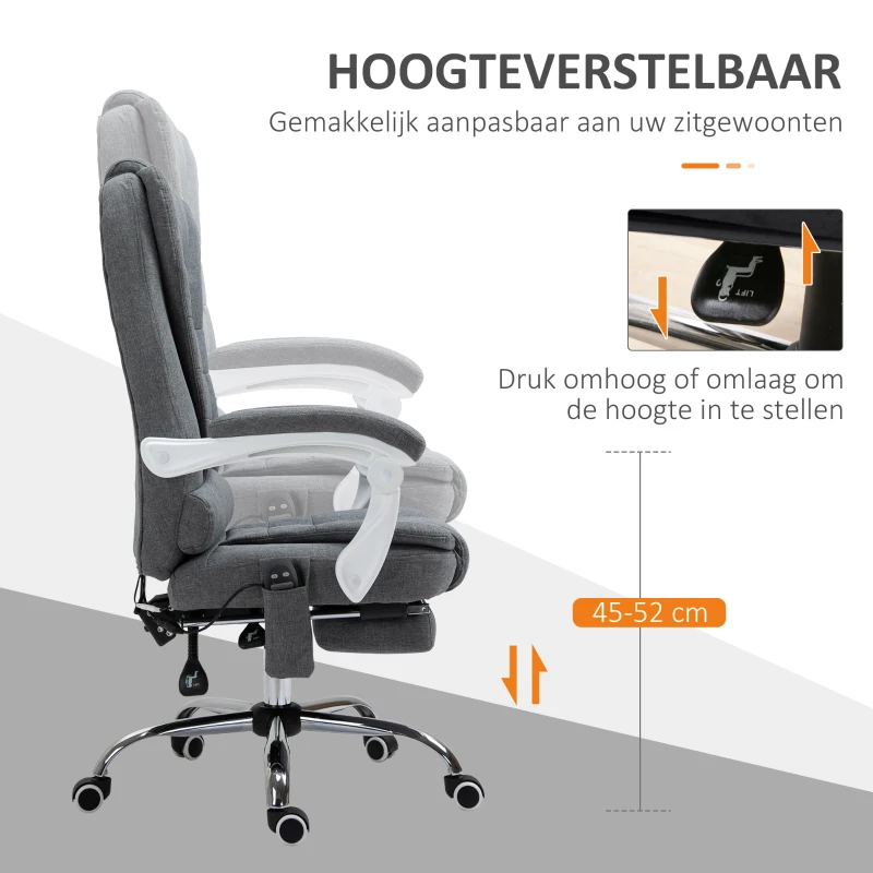 Vinsetto Ergonomische Massagestoel, 6 Vibratiepunten, Verstelbare Rugleuning, 360° Draaistoel, Grijs(m-6)