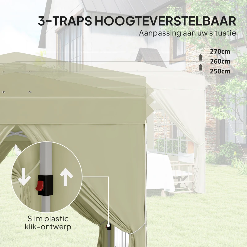 Outsunny 2,5 x 2,5 m Pop-up paviljoen met zijwanden en draagtas, UPF50+ in hoogte verstelbaar tuinpaviljoen, Crèmewit