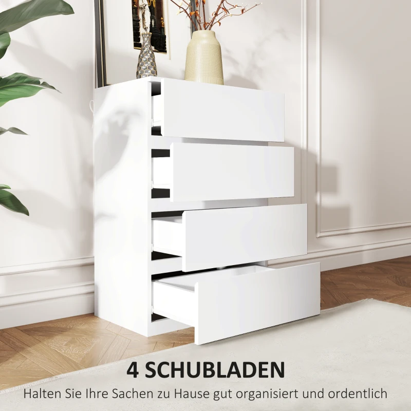 HOMCOM Kommode Sideboard Schubladenkommode, 4 Schubladen, 55 cm x 33 cm x 80 cm, Weiß